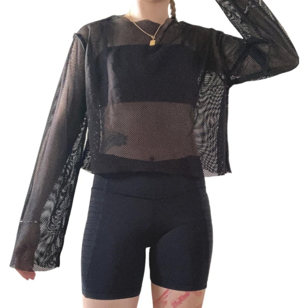 boxy black mesh fishnet sweater jumper size M